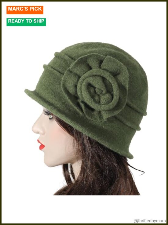 Wool Cloche Bucket Hat 1920s Vintage Dress Winter Hat with Flower Accent main image 6